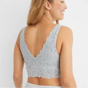 Aerie Lace Waffle Longline Bralette in Light Gray Size S New with Tags